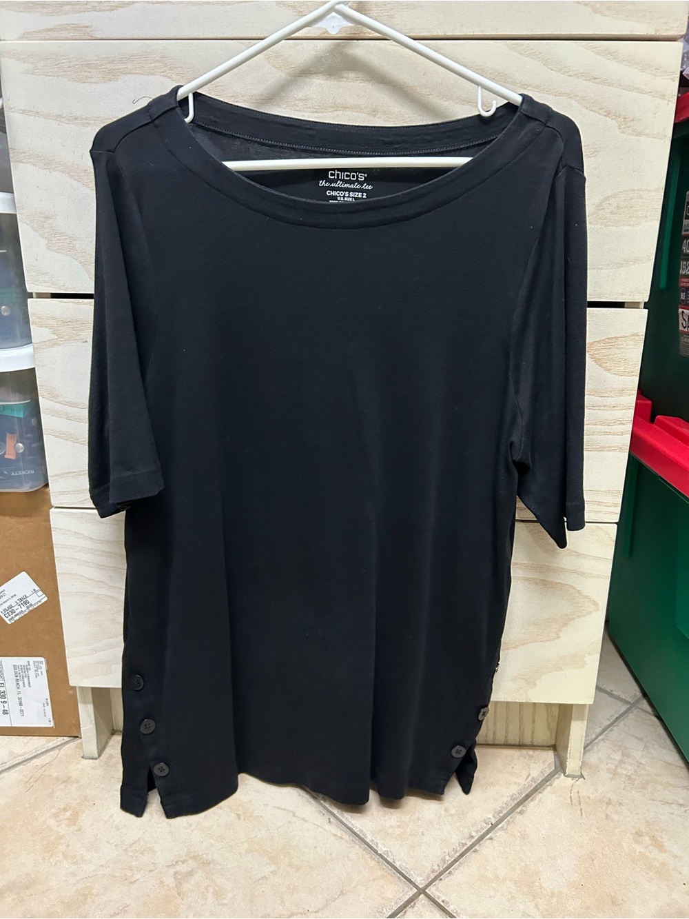 Chico's Black Short-Sleeve Button-Hem Tee